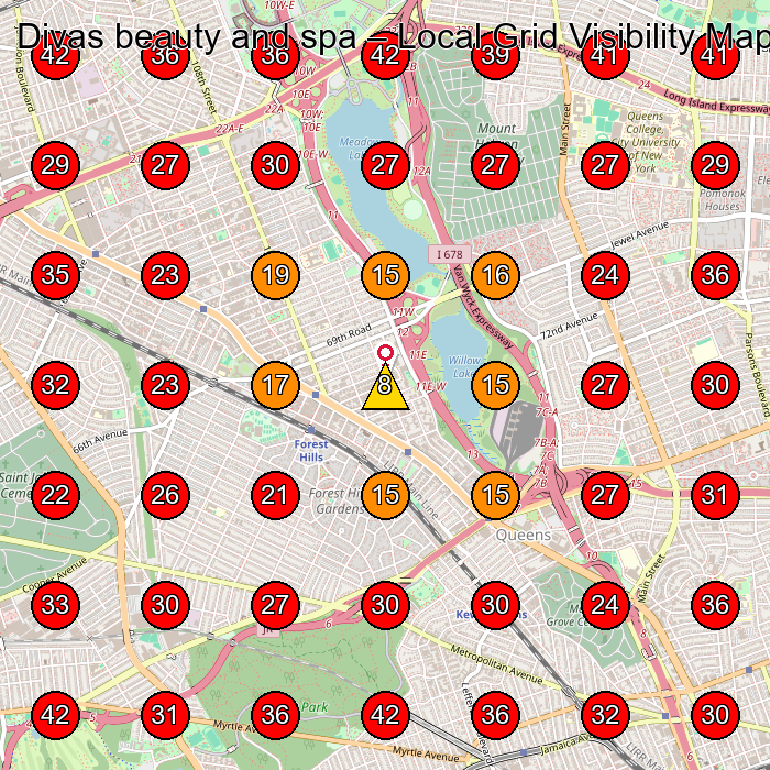 Divas beauty and spa GeoGrid visibility map for Day Spa in Queens